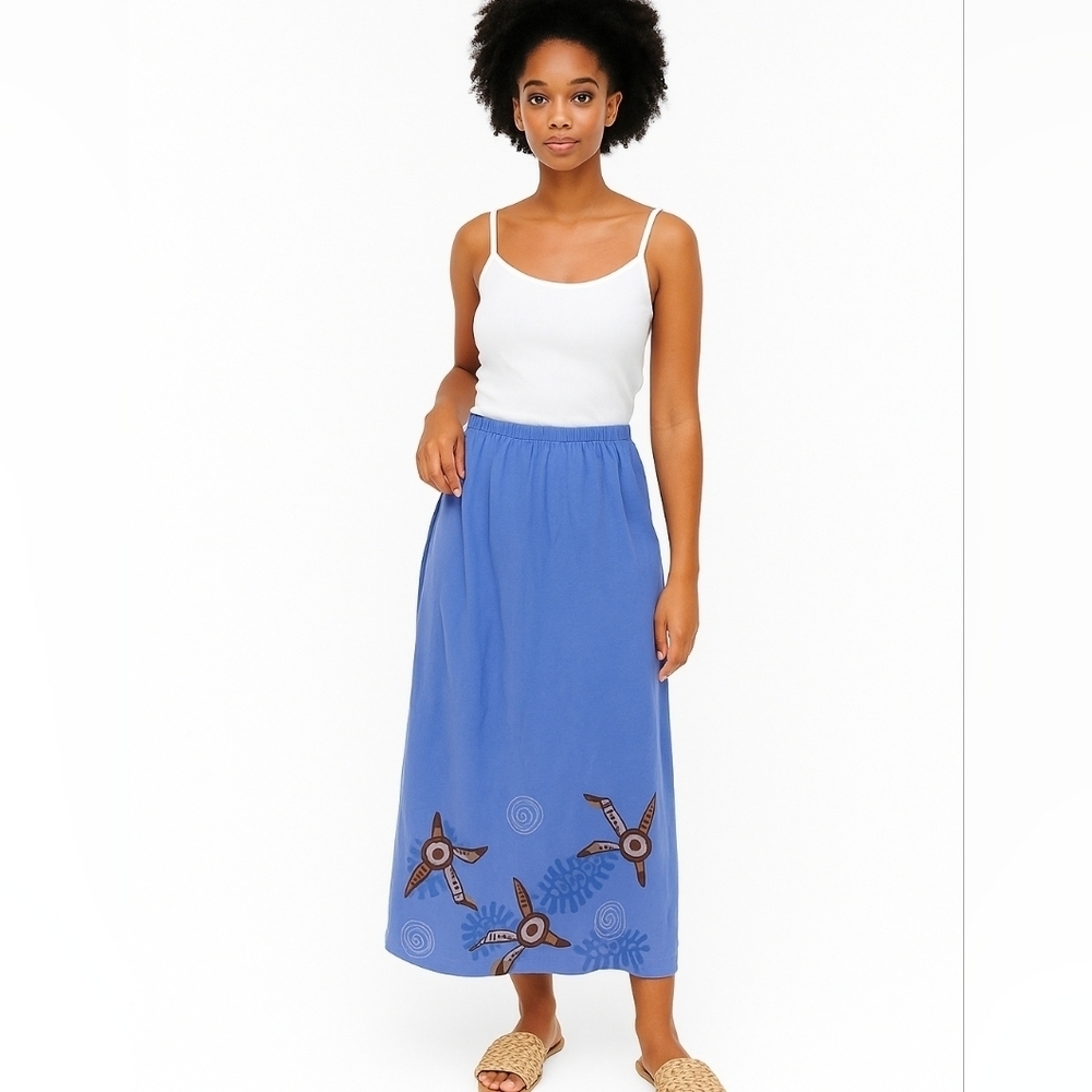 Blue Fish VTG Maxi Hand Painted Organic Cotton Skirt In Periwinkle Langenlook 1